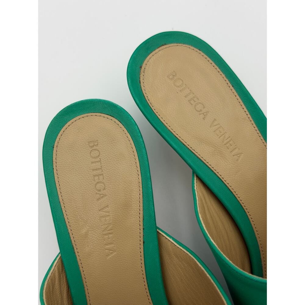 Bottega Veneta Stretch Mules Green Leather Size 37.5 / 7.5 Kitten Heel - Picture 12 of 16